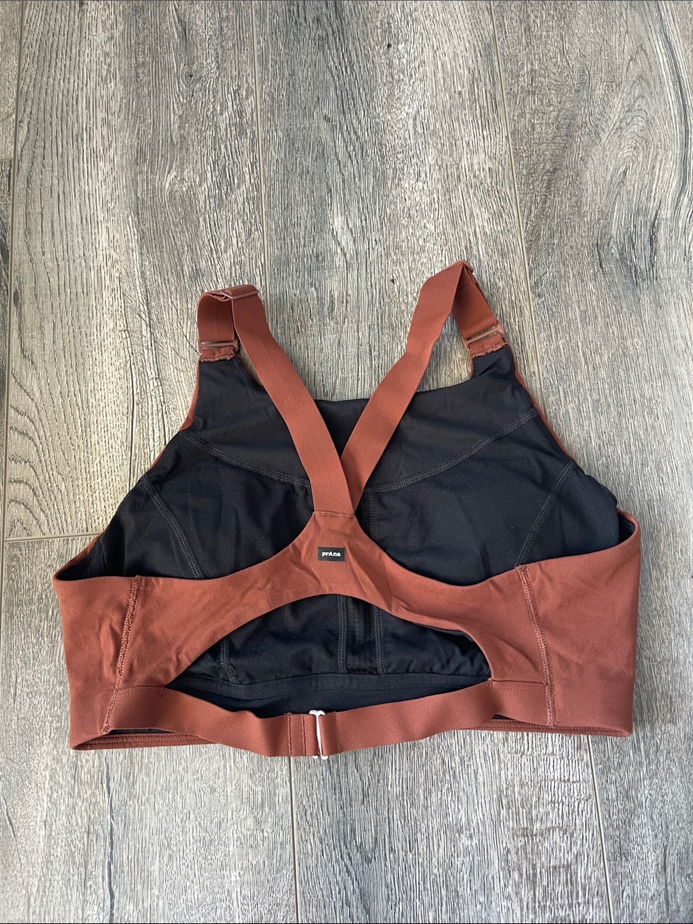 Prana Rust and Black Crossback Support Sports Bra